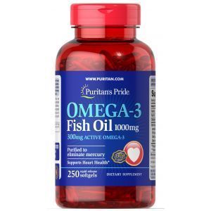 Омега-3, Omega-3 Fish Oil 1000 mg (300 mg Active Omega-3), Puritan's Pride, 1000 мг, 250 капсул
