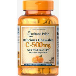 Витамин С с шиповником, Vitamin C, Puritan's Pride, 500 мг, вкус апельсина, 90 жевательных таблеток
