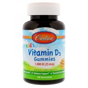 Витамин Д3 для детей, Vitamin D3 Gummies, Carlson Labs, фруктовый вкус, 1,000 МЕ, 60 жевательных конфет (Default)