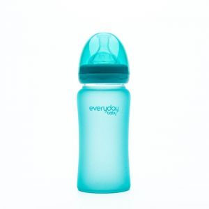 Детская бутылочка, Glass Baby Bottle, Everyday Baby, стеклянная, термочувствительная, бирюзовая, 240 мл
