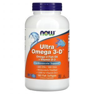 Омега 3-Д Ультра, Omega 3-D, 600 EPA/300 DHA Now Foods, 180 рыбных гелевых капсул