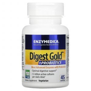 Ферменты и пробиотики, Digest Gold + Probiotics, Enzymedica, 45 капсул