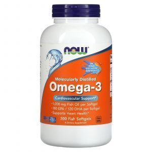 Омега-3, Omega-3, Now Foods, 180 ЭПК/ 120 ДГК, 200 рыбных гелевых капсул  