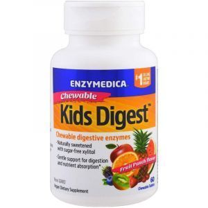 Пищеварительные ферменты для детей, Kids Digest, Enzymedica, фруктовый вкус, для веганов, 60 жевательных таблеток