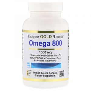 Омега 800, рыбий жир, Omega 800, Сalifornia Gold Nutrition, 80% EPA/DHA, форма триглицеридов, 1000 мг, 90 гелевых капсул из рыбьего желатина