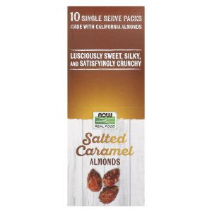 Миндаль, Salted Caramel Almonds, NOW Foods, соленая карамель, 10 порционных упаковок по 35 г
