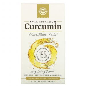 Куркумин, Curcumin, Solgar, полный спектр, 30  гелевых капсул
