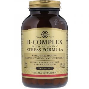Комплекс витаминов В + С, B-Complex with Vitamin C, Solgar, стресс формула, 250 таблеток