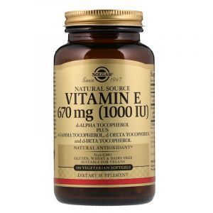 Витамин Е, Vitamin E, Solgar, натуральный, 670 мг (1000 МЕ), 100 вегетарианских гелевых капсул