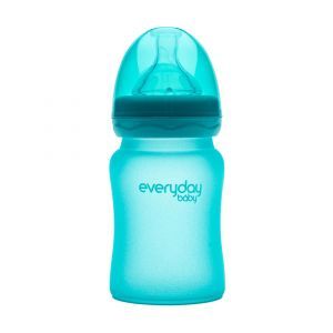 Детская бутылочка, Glass Baby Bottle, Everyday Baby, стеклянная, термочувствительная, бирюзовая, 150 мл