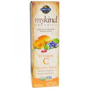 Витамин С, Vitamin C, Garden of Life, Mykind Organics, апельсин-мандарин, органик, спрей, 58 мл