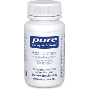 Бета-каротин (со смешанными каротиноидами), Beta Carotene, Pure Encapsulations, антиоксидант и предшественник витамина А, 90 капсул