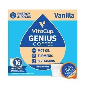 Кофейные капсулы с ванилью, MCT, куркумой, корицей и витаминами B & D3, Genius Vanilla Coffee Pods, VitaCup, 16 шт
