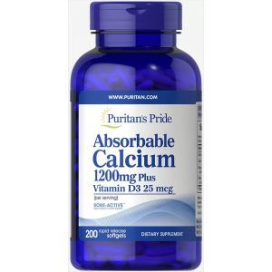Кальций и витамин Д3, Absorbable Calcium with Vitamin D3, Puritan's Pride, 1200 мг/1000 МЕ, 200 гелевых капсул