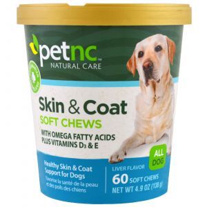 Здоровье кожи и шерсти собаки, вкус печени, Skin & Coat, Liver Flavor, Pet Natural Care, 60 жевательныт таблеток