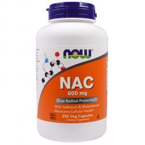 N-ацетилцистеин, NAC, Now Foods, 600 мг, 250 кап