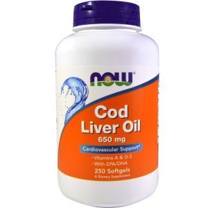 Рыбий жир из печени трески, Cod Liver Oil, Now Foods, 650 мг, 250 ка