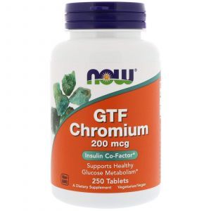 Хром, GTF Chromium, Now Foods, 200 мкг, 250 таблеток