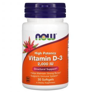 Витамин Д-3, Vitamin D-3, Now Foods, высокоэффективный, 50 мкг (2000 МЕ), 30 гелевых капсул