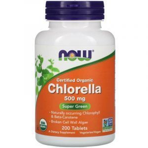 Хлорелла (Chlorella), Now Foods, органик, 500 мг, 200 табл