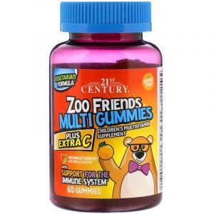 ბავშვთა მულტივიტამინი C ვიტამინით, Zoo Friends Multi Gummies, Plus Extra C, 21st Century, 60 Gummies