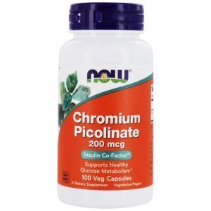 Хром пиколинат, Chromium Picolinate, Now Foods, 200 мкг, 100 вегетарианских капсул