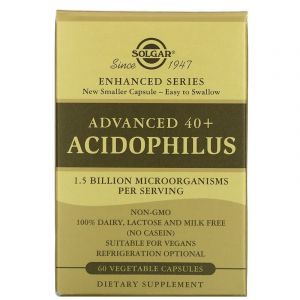 Пробиотики Ацидофилус 40+, Advanced 40+ Acidophilus, Solgar, 60 вегетарианских капсул