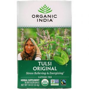 Чай Тулси с базиликом, Tulsi Holy Basil Tea, Organic India, 18 чайных пакетиков, 32,4 г