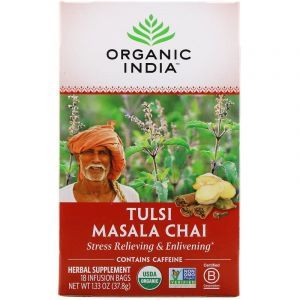 Чай масала с базиликом, Tulsi Holy Basil Tea, Organic India, 18 чайных пакетиков, 37.8 г