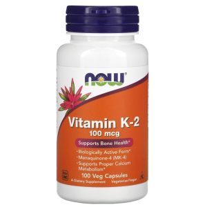 Витамин К-2, Vitamin K-2, Now Foods, 100 мкг, 100 вегетарианских капсул