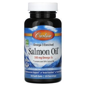 Масло лосося, Омега-3, Omega-3 Enriched Salmon Oil, Carlson Labs, норвежское, 250 мг, 50 гелевых капсул