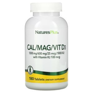  Кальций, магний и витамин D3 и K2, Cal/Mag/Vit D3, Vitamin K2, Nature's Plus, 180 таблеток