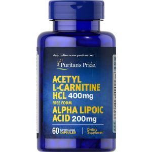 Ацетил-L-карнитин с альфа-липоевой кислотой, Acetyl L-Carnitine with Alpha Lipoic Acid, Puritan's Pride, 400 мг / 200 мг, 60 капсул