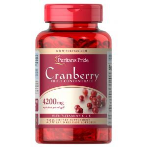 Клюква с витаминами С и Е, Cranberry Fruit Concentrate, Puritan's Pride, фруктовый концентрат, 4200 мг, 250 гелевых капсул
