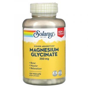 Магний глицинат, Magnesium Glycinate, Solaray, высокая абсорбция, 350 мг, 120 вегетарианских капсул
