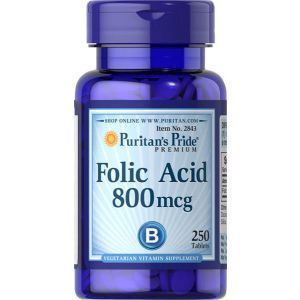Фолиевая кислота, Folic Acid, Puritan's Pride, 800 мкг, 250 таблеток