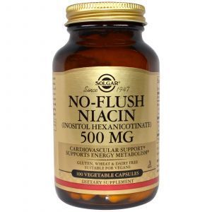 Niacin, No-Flush Niacin, Solgar, No-Flushing, 500 მგ, 100 კაფსულა