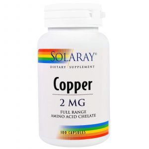 Медь, Copper, Solaray, 2 мг, 100 капсул